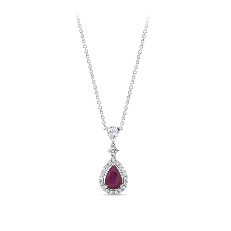 Pear Cut Ruby and Diamond Halo Pendant