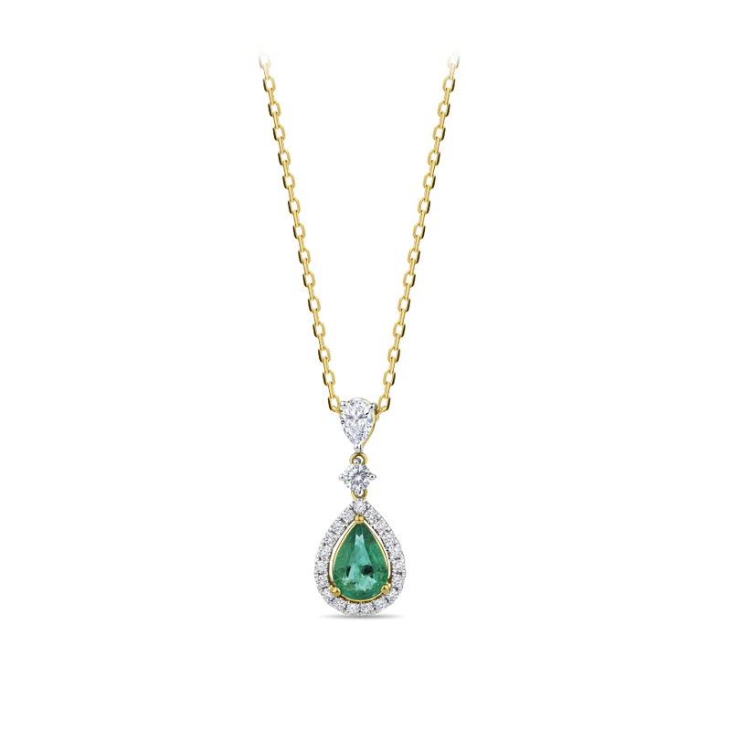 Pear Cut Emerald and Diamond Halo Pendant