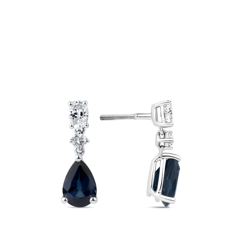 Pear Cut Sapphire and Diamond Drop Earrings