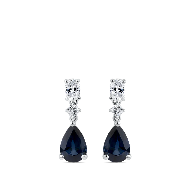 Pear Cut Sapphire and Diamond Drop Earrings