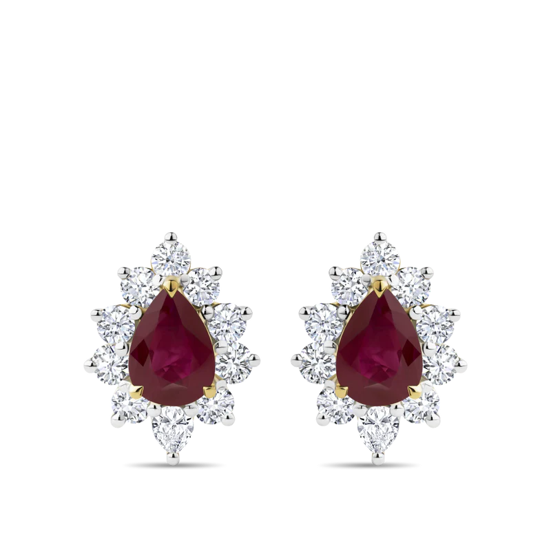 Pear Cut Ruby and Diamond Halo Stud Earrings