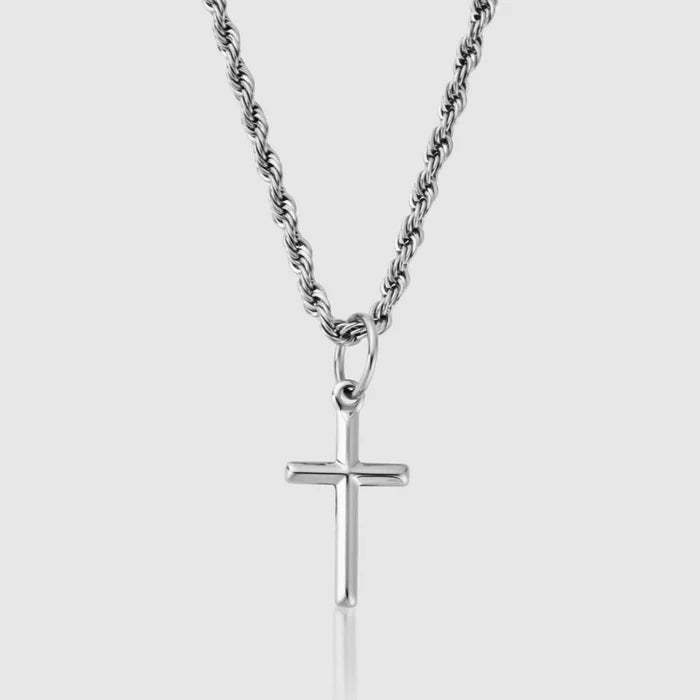 White Gold Rope Chain with Gold Cross Pendant