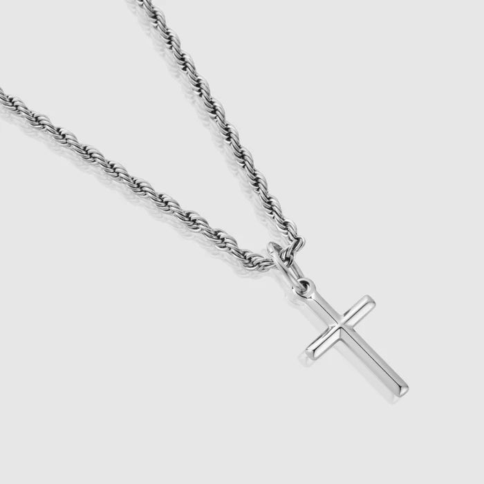 White Gold Rope Chain with Gold Cross Pendant