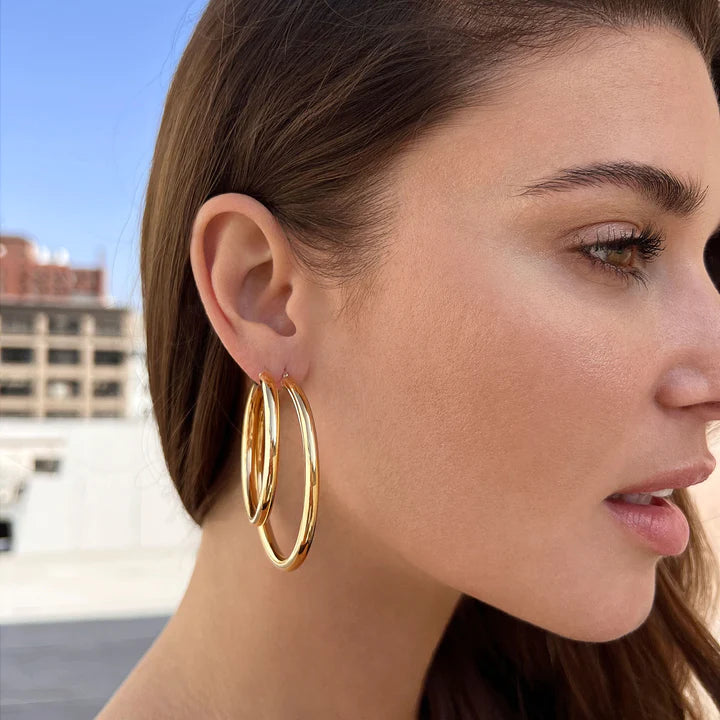 Gold Tube 30mm Hoop Earrings