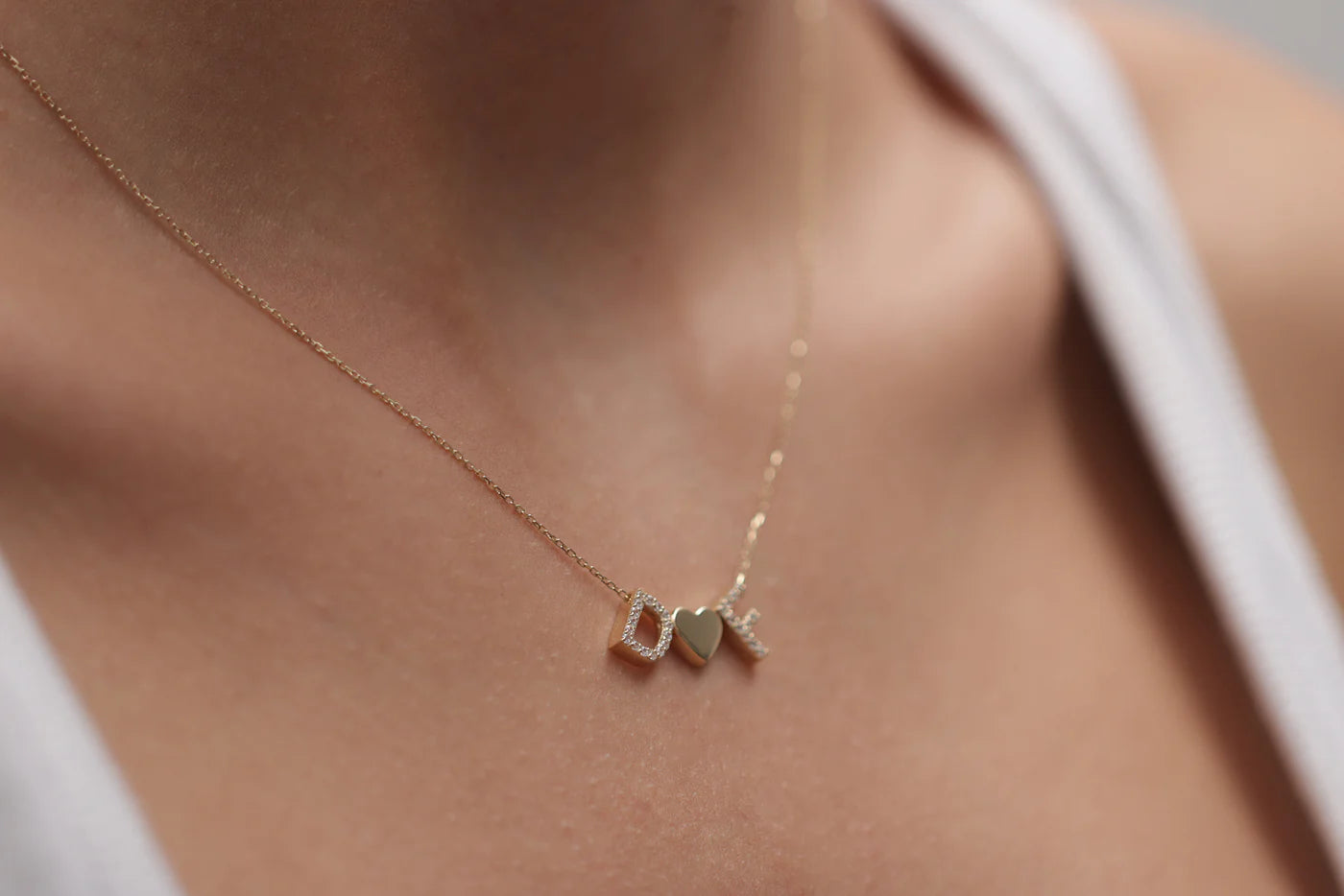 Personalized Diamond Initials with Heart Necklace