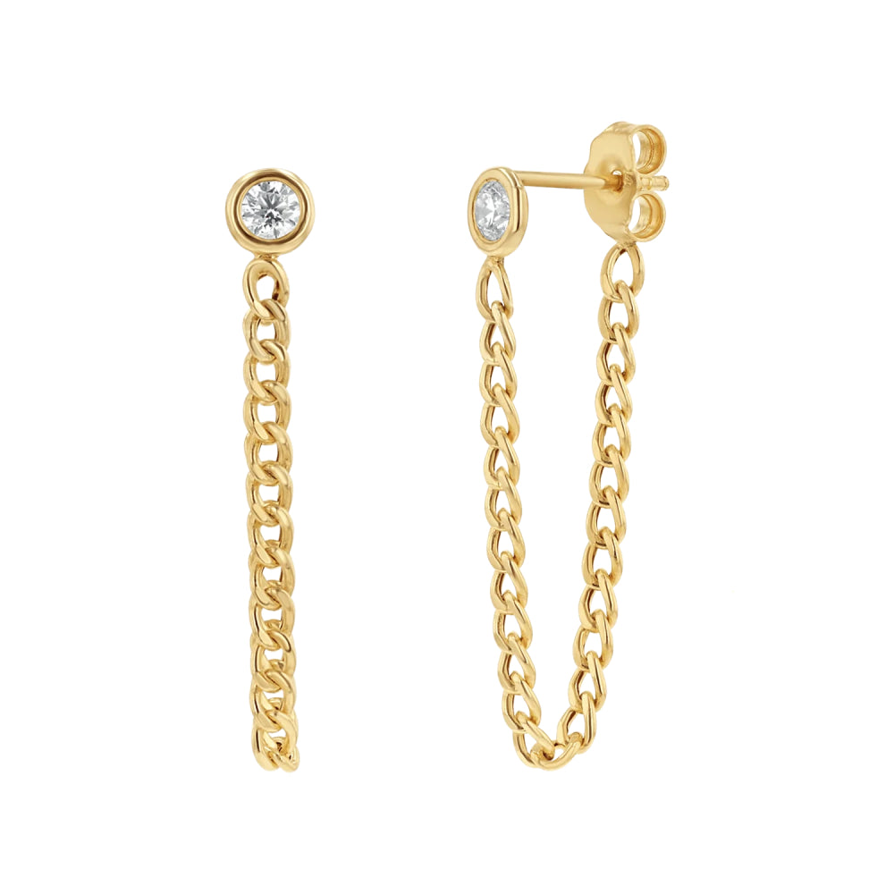 Cuban Link Drop Chain Diamond Earring