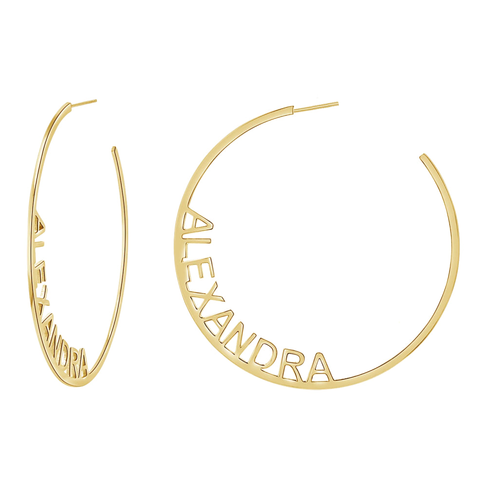 Large Gold Block Name Hoops