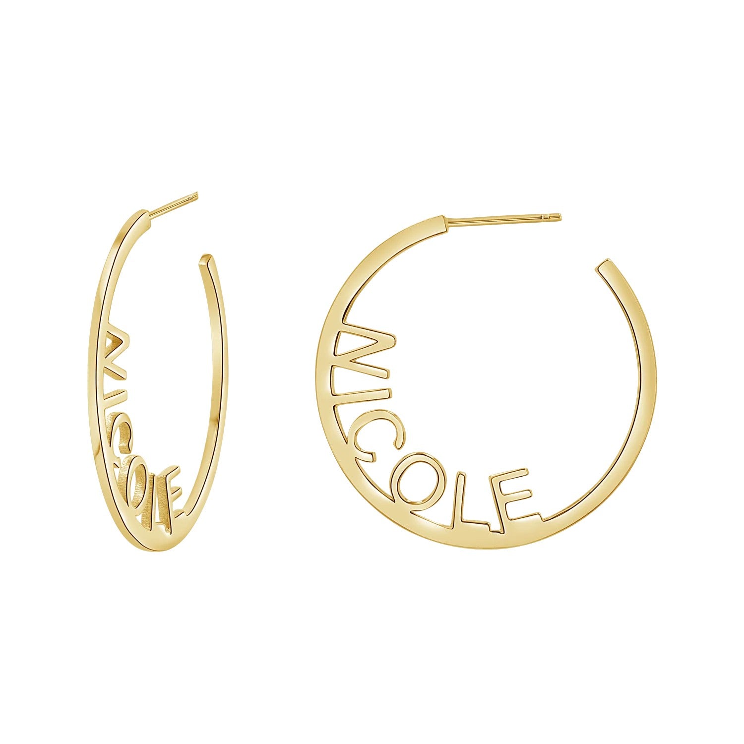 Small Gold Block Name Hoops