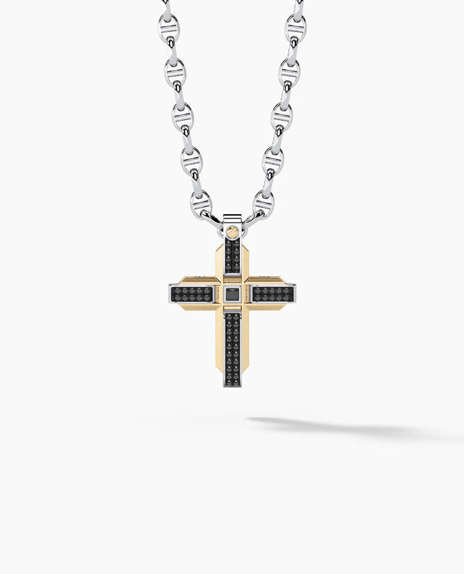 Gold Cross Pendant With 0.60ct Black Diamonds