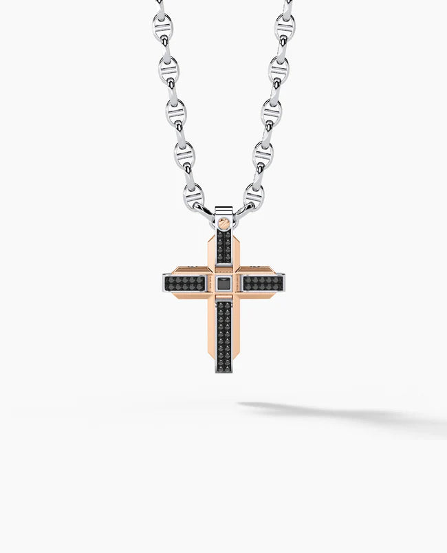 Gold Cross Pendant With 0.60ct Black Diamonds