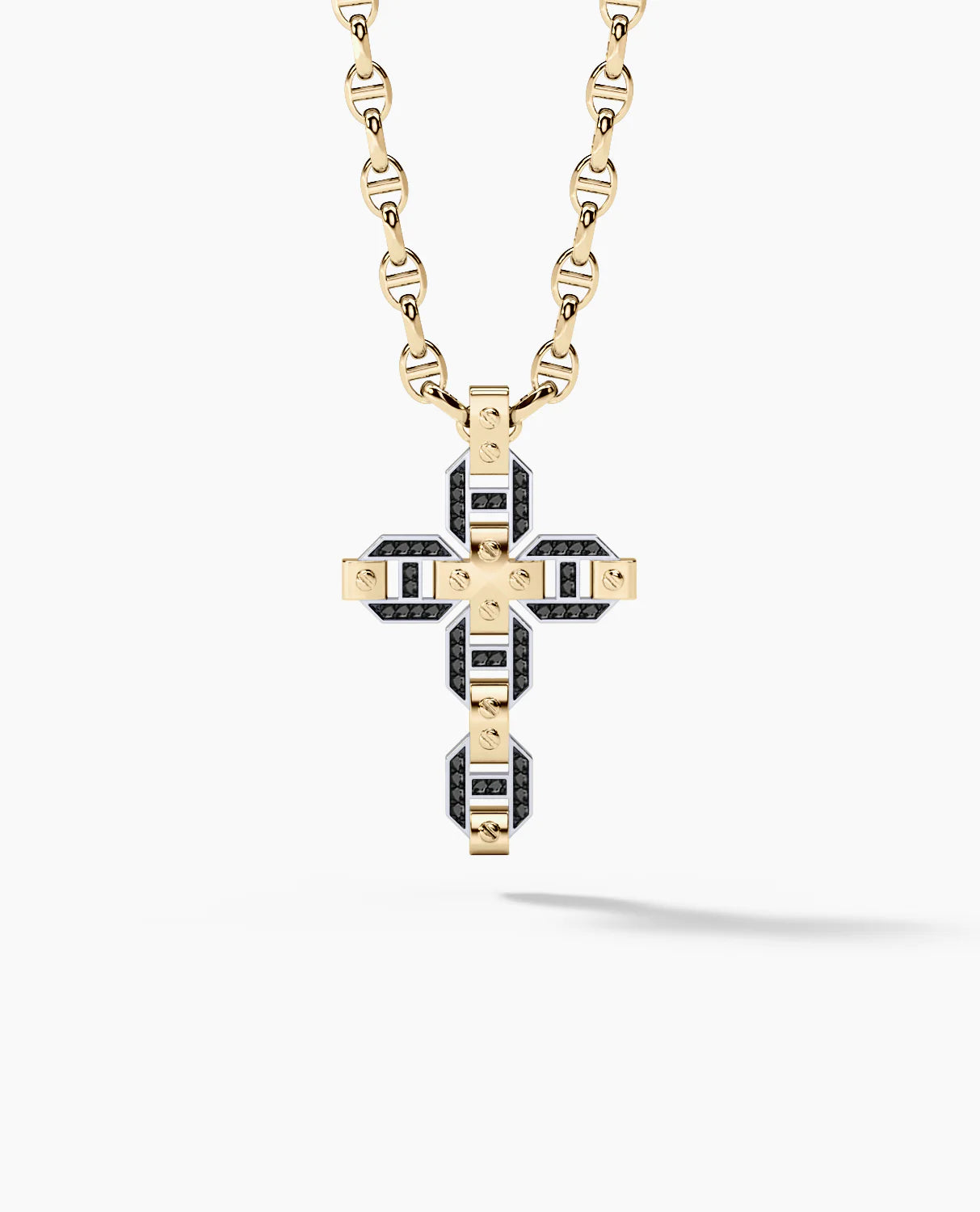 Gold Cross Pendant With 0.50ct Black Diamonds