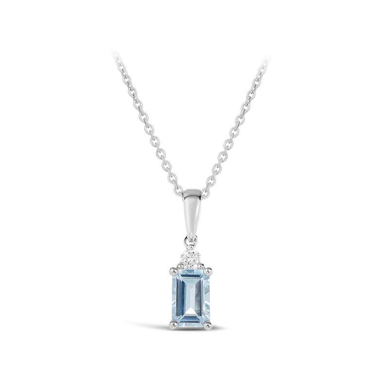 Emerald Cut Aquamarine and Diamond Pendant