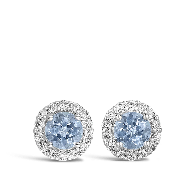 Halo Aquamarine and Diamond Stud Earrings