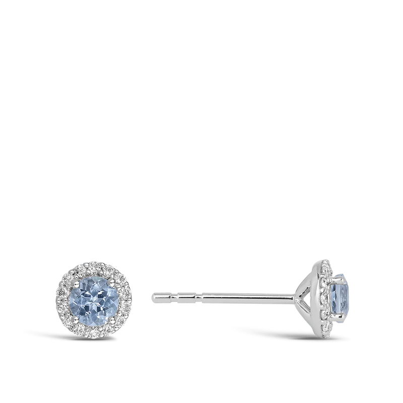 Halo Aquamarine and Diamond Stud Earrings