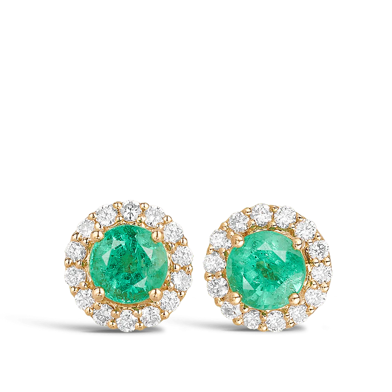 Emerald and Diamond Halo Earrings