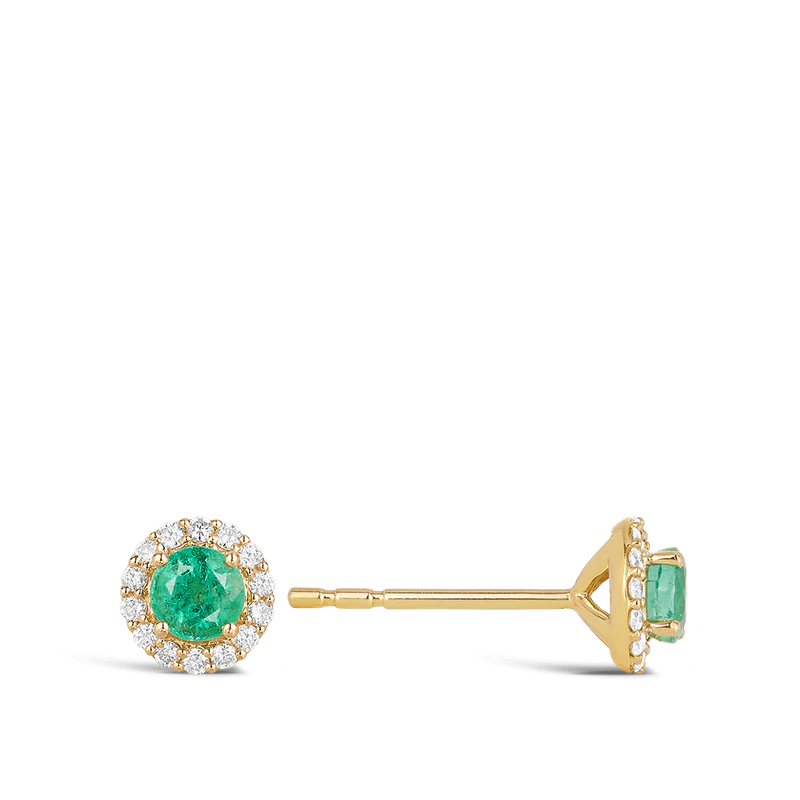 Emerald and Diamond Halo Earrings