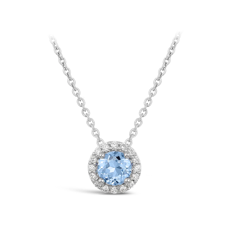 Halo Aquamarine and Diamond Pendant