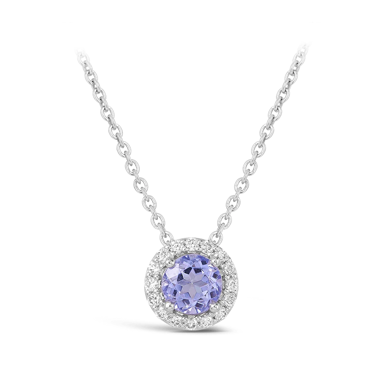 Halo Tanzanite and Diamond Pendant