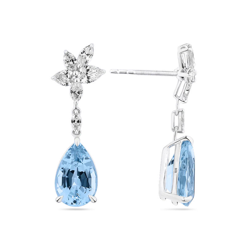 Pear Cut Aquamarine and Diamond Drop Earrings