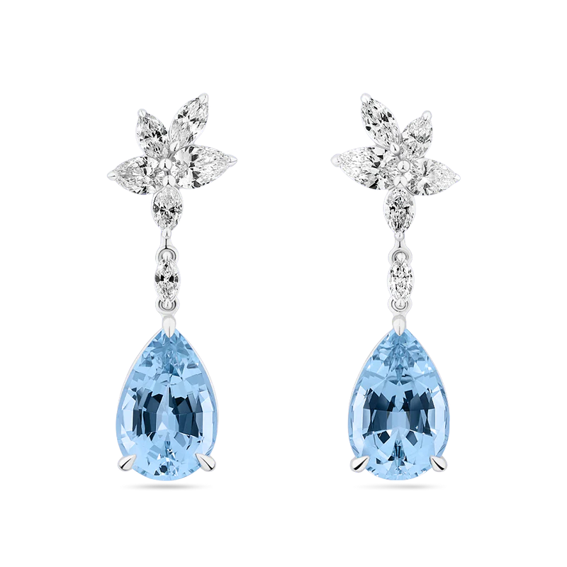 Pear Cut Aquamarine and Diamond Drop Earrings