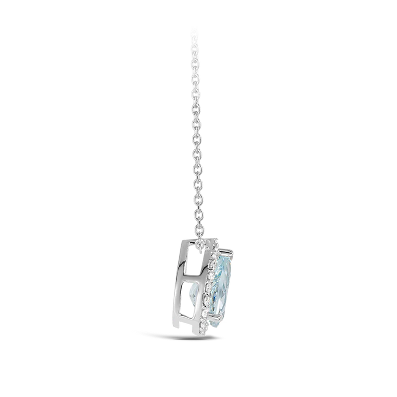 Pear-Shaped Halo Aquamarine and Diamond Pendant