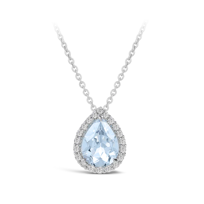 Pear-Shaped Halo Aquamarine and Diamond Pendant