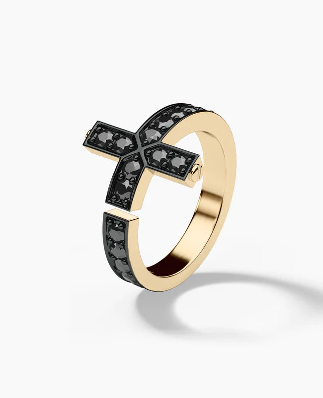 Cross Black Diamond Gold Ring