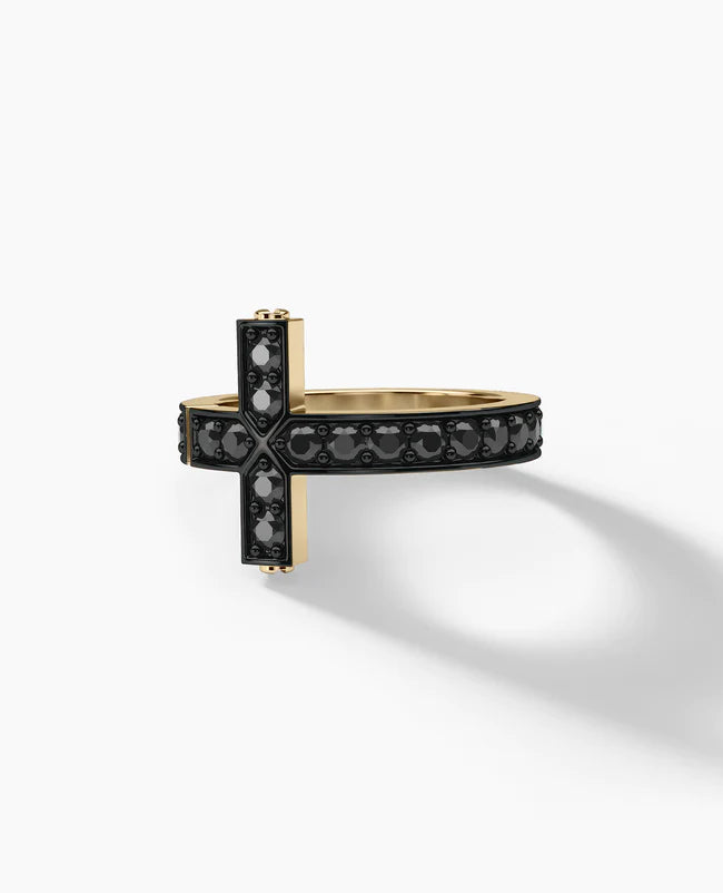 Cross Black Diamond Gold Ring